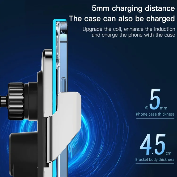 C8 15W Car Air Vent Phone Holder Wireless Charger Metal Charging Bracket - Grey