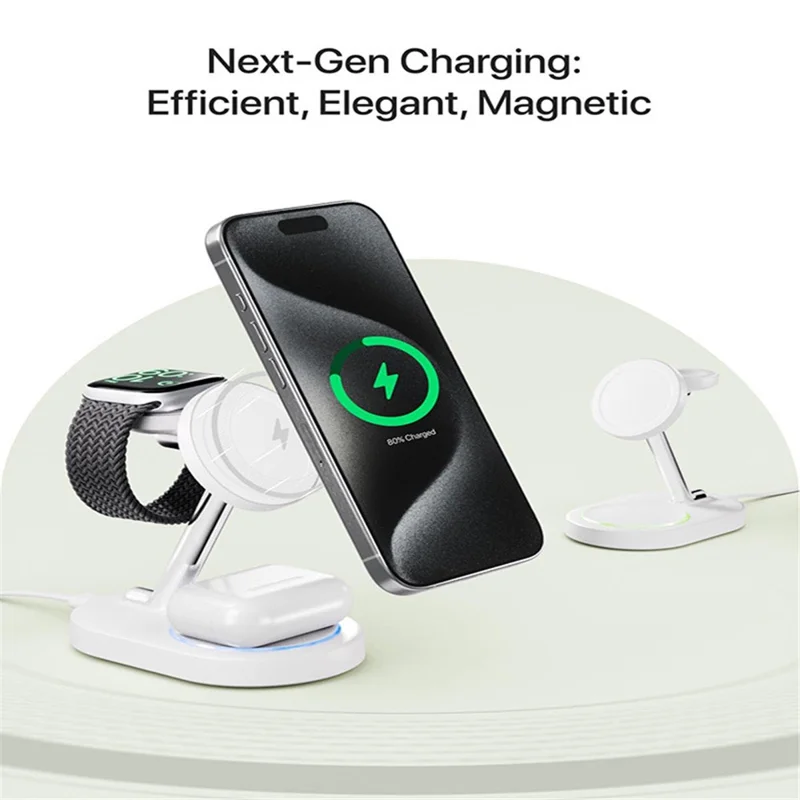 Y302  Watch / Earphone / Phone 3-in-1 Wireless Charging Stand Qi2 15W Magnetic Wireless Charger (MOQ: 1000) - Black