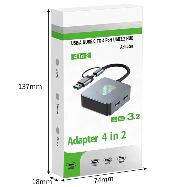 2320A Type-C / USB 4-in-1 USB Hub 2xTypc-C3.2 + 2xUSB3.2 10Gbps Data Transfer Adapter