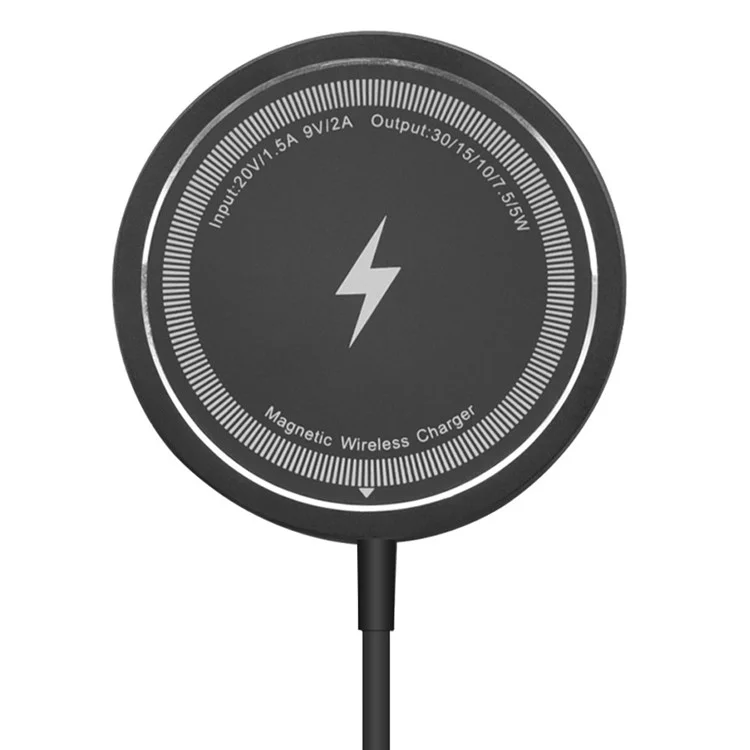 Cargador inalámbrico magnético redondo W104 de 15 W para teléfono, con cable Tipo-C - Negro