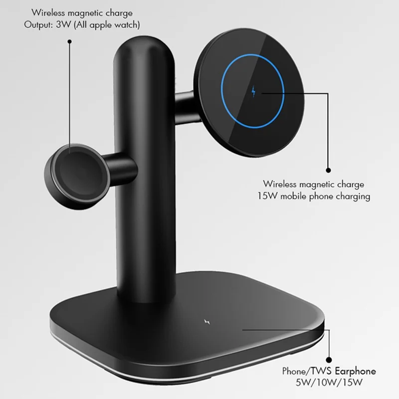 W98 15W Wireless Charger Stand with Light for Apple Watch AirPods iPhone - White