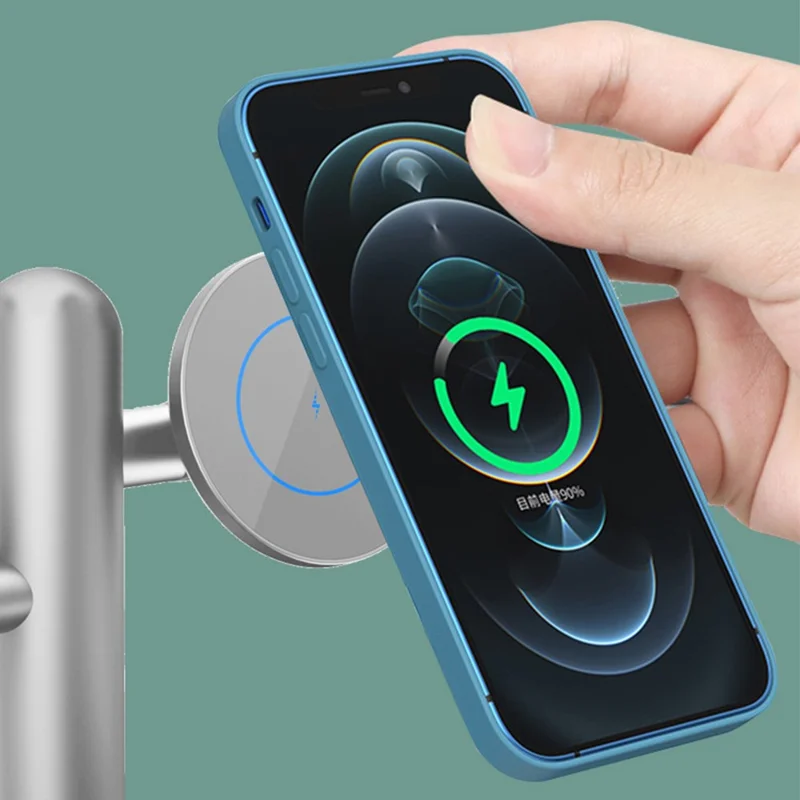 W98 15W Wireless Charger Stand with Light for Apple Watch AirPods iPhone - White