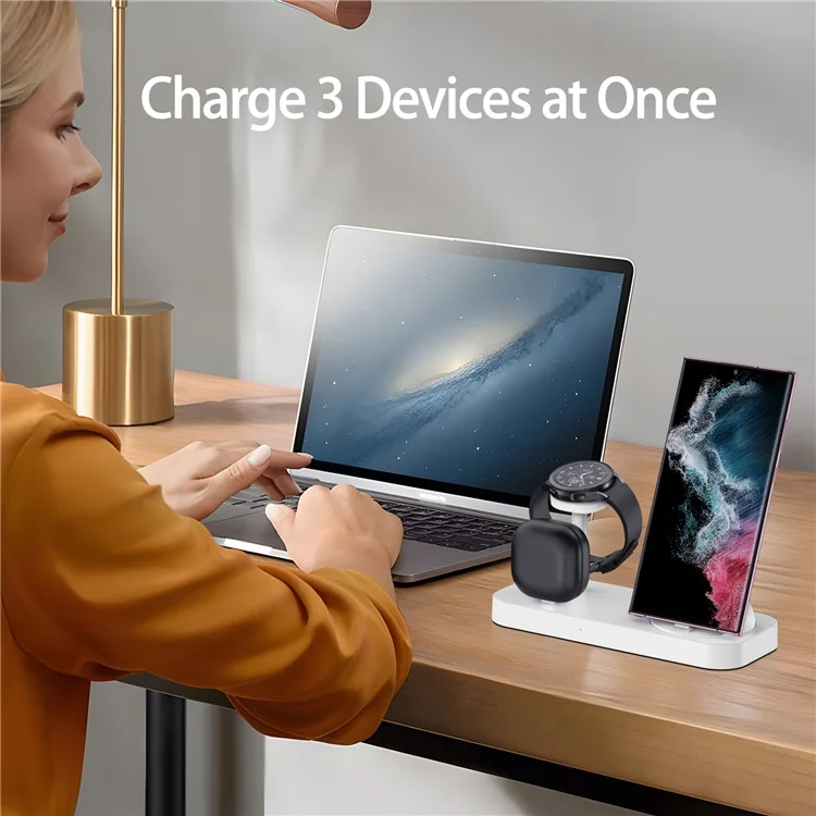 B25 Chargeur sans fil pour montre Samsung Chargeur de téléphone Écouteur Charge directe Support - Blanc