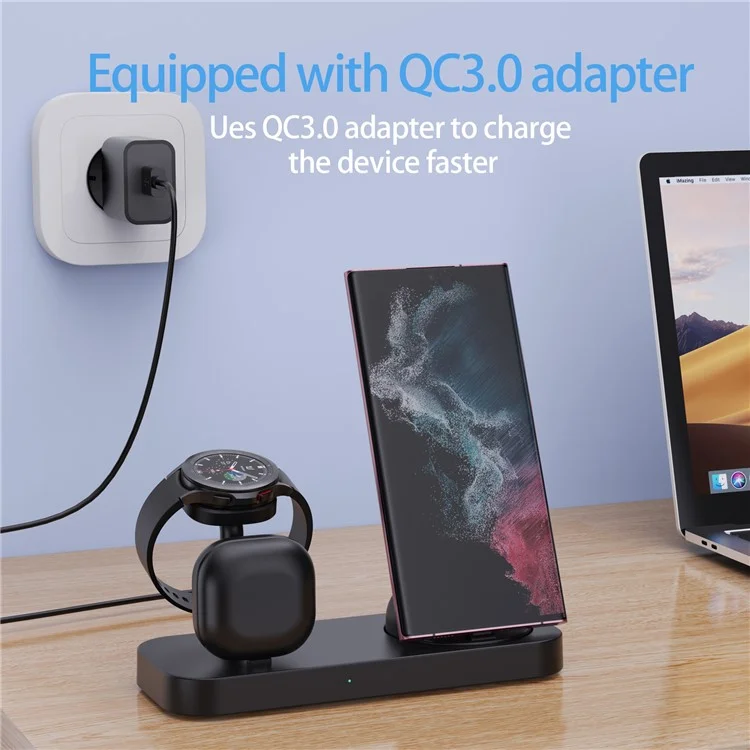 B25 Chargeur sans fil pour montre Samsung Chargeur de téléphone Écouteur Charge directe Support - Blanc