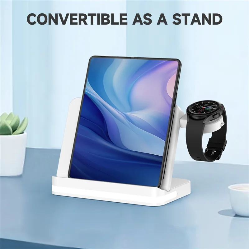 B26 For Huawei Watch Wireless Charger Earphone Smartwatch Foldable Phone 3-in-1 Charge Stand - White