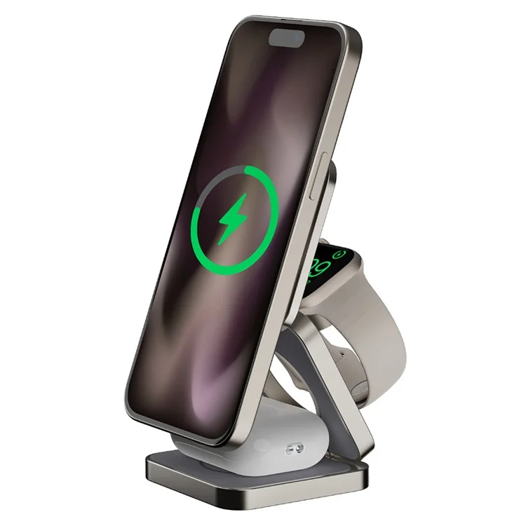 MOMAX Q2.Mag Go Watch / Écouteur / Téléphone Chargeur Pliable Magnétique sans Fil 3 en 1, Certifié Qi2+MFW - Titane