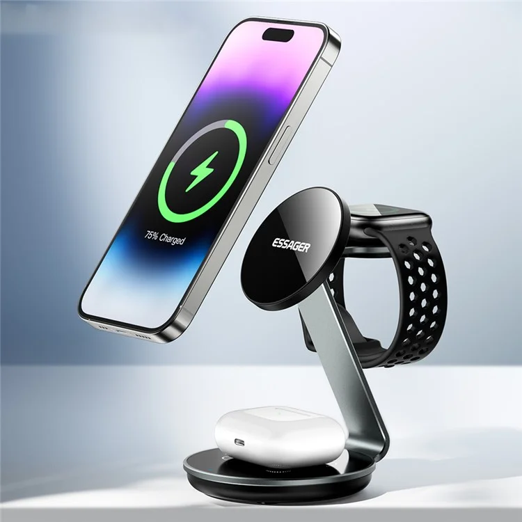 ESSAGER 3 En 1 Tapis de Charge Sans Fil 15W Support d'Affichage