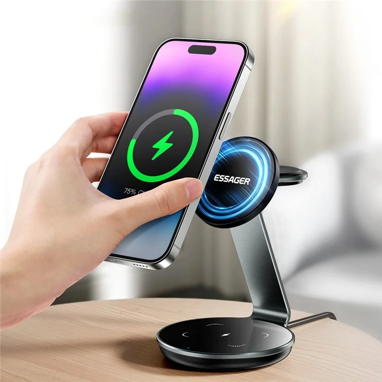 ESSAGER 3 En 1 Tapis de Charge Sans Fil 15W Support d'Affichage