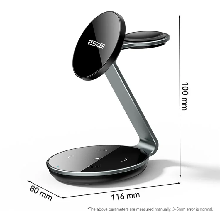 ESSAGER 3 En 1 Tapis de Charge Sans Fil 15W Support d'Affichage