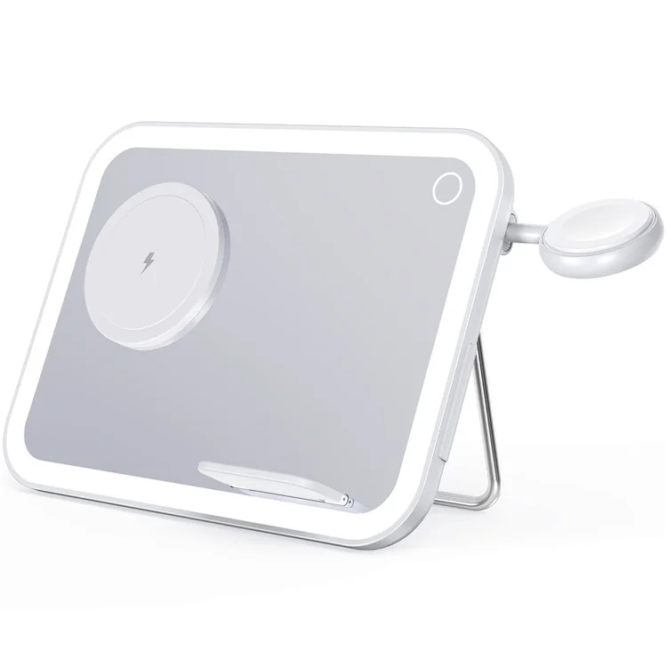 V22 3-in-1 kompatibel mit MagSafe Wireless Charger mit LED-Schminkspiegel und Nachtlicht - Weiß