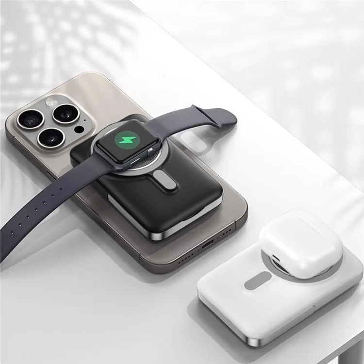 WIWU Elite Series Wi-P018 10000mAh Power Bank 3-in-1 Magnetic Wireless Charger with Kickstand - White