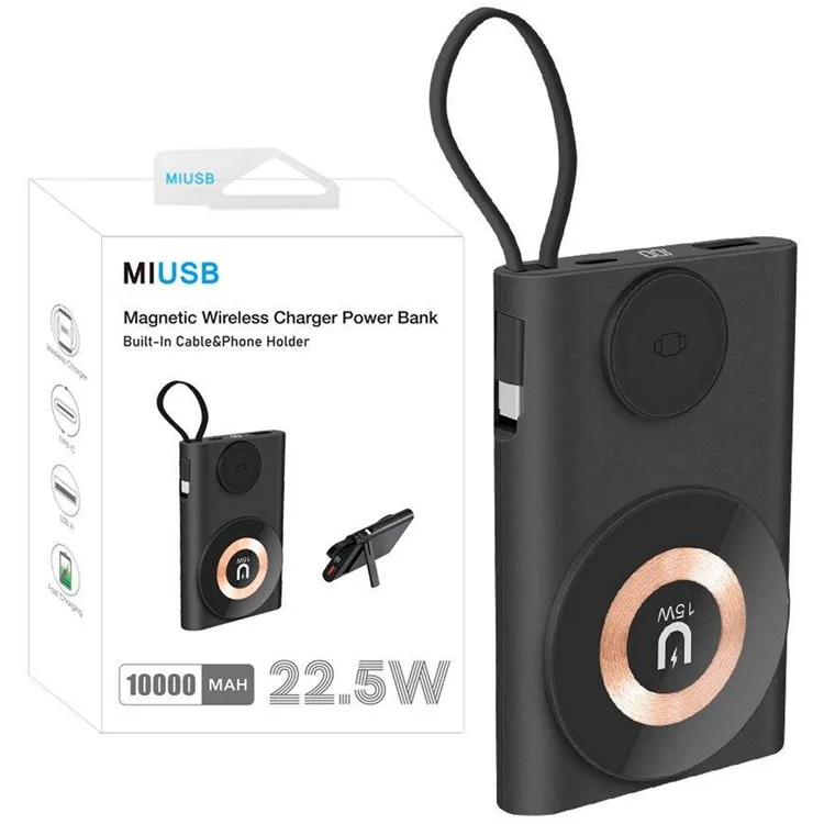 MIUSB W-166 22,5 W Chargeur Rapide 10 000 mAh Power Bank Chargeur sans Fil Magnétique pour iPhone Watch - Noir