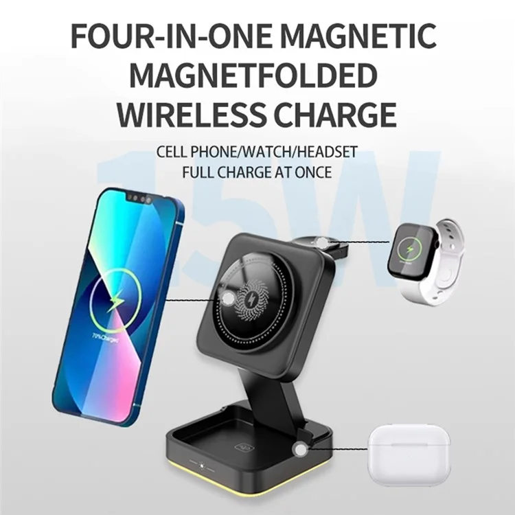 Montre-téléphone LHT-69, écouteur 3 en 1, support de charge de bureau pliable, chargeur magnétique sans fil - Noir