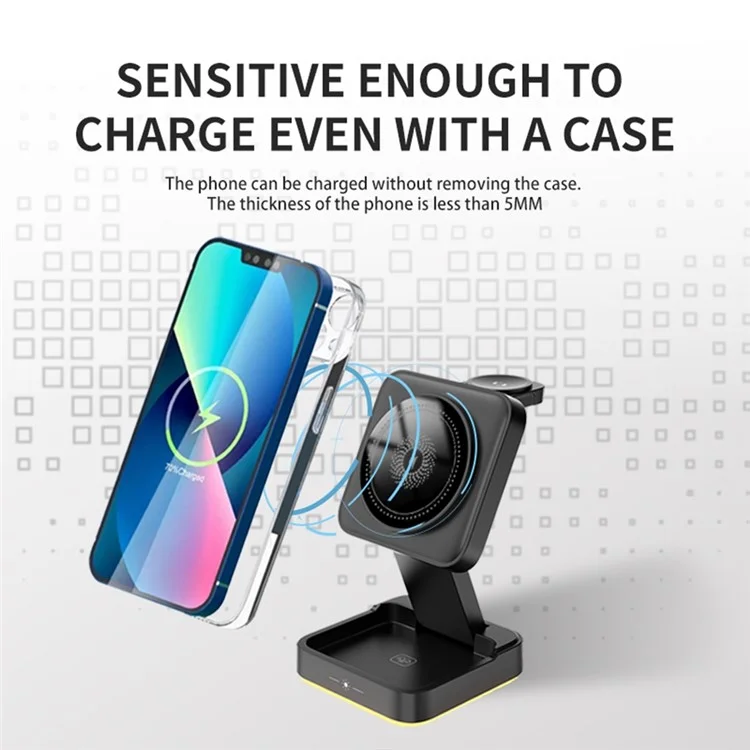 Montre-téléphone LHT-69, écouteur 3 en 1, support de charge de bureau pliable, chargeur magnétique sans fil - Noir