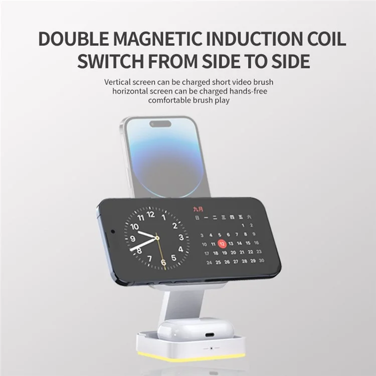 Montre-téléphone LHT-69, écouteur 3 en 1, support de charge de bureau pliable, chargeur magnétique sans fil - Noir