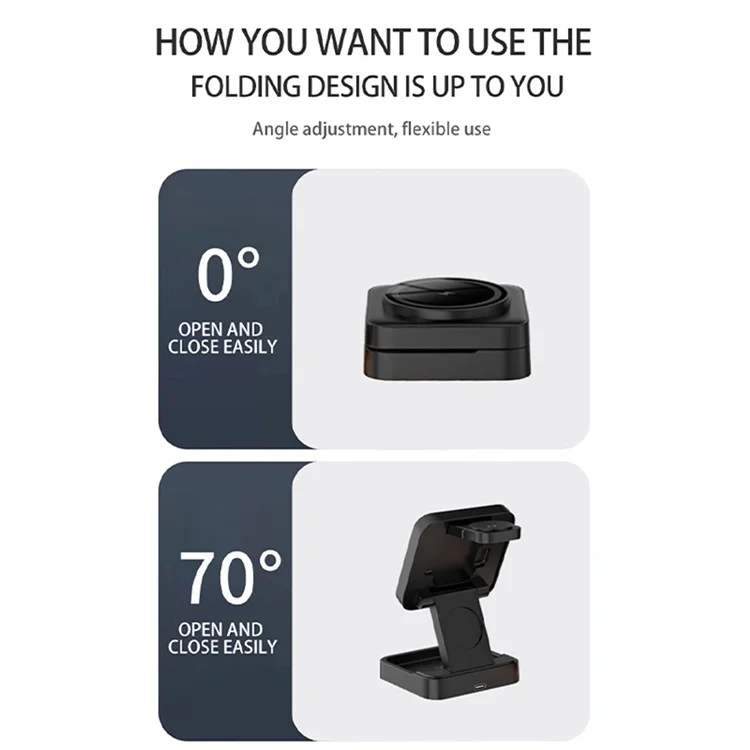 Montre-téléphone LHT-69, écouteur 3 en 1, support de charge de bureau pliable, chargeur magnétique sans fil - Noir