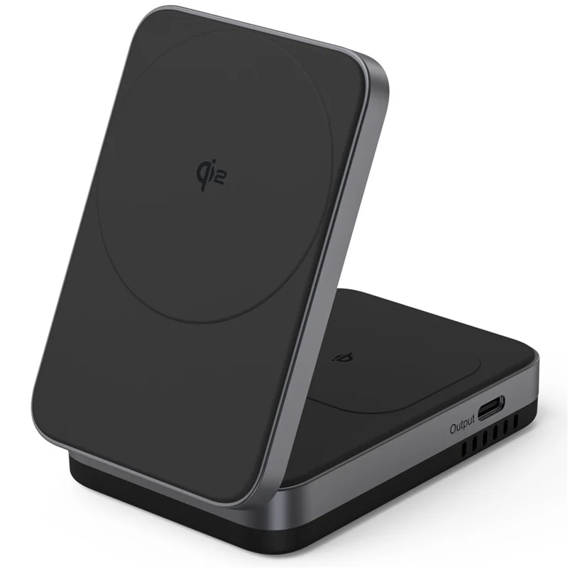 YF-M29 Qi2 Certified 2-in-1 15W Magnetic Wireless Charger with Aluminum Alloy Frame for Earbuds  /  iPhone - Black