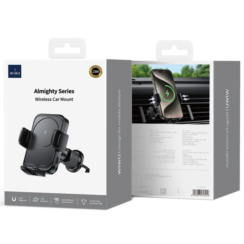 WIWU CH-321 Car Air Vent Phone Bracket 15W Wireless Charger Auto Clamping Phone Holder