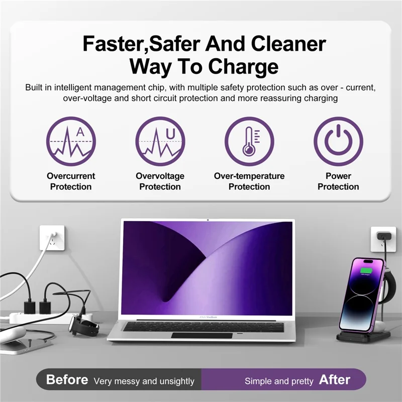 Q100 Vertical Stand 3-in-1 15W Fast Charging Wireless Charger Compatible with iPhone  /  Apple Watch  /  Airpods - Black