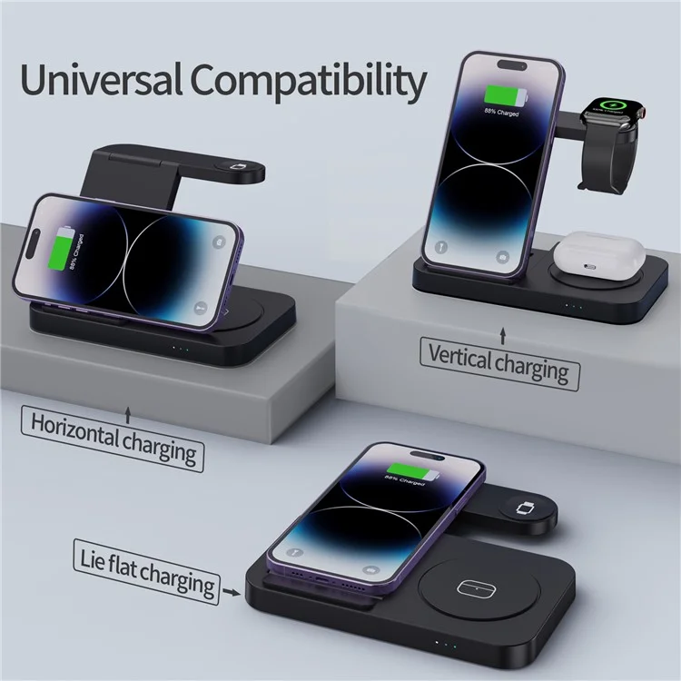 B-18C 3 em 1 Carregador Sem Fio 15w Carregador de Carregamento Rápido Stand Para Apple Watch, Iphone, AirPods - Preto