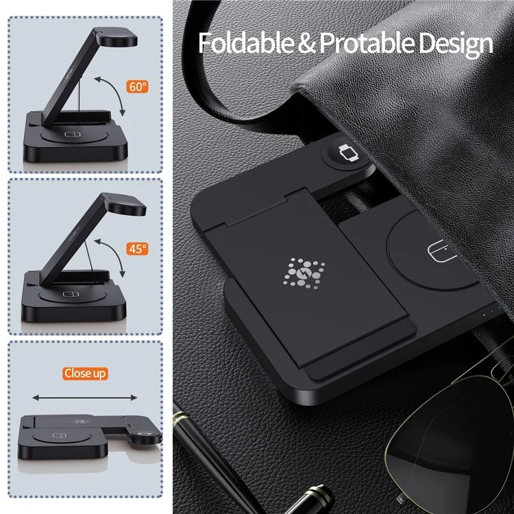B-18C 3 em 1 Carregador Sem Fio 15w Carregador de Carregamento Rápido Stand Para Apple Watch, Iphone, AirPods - Preto