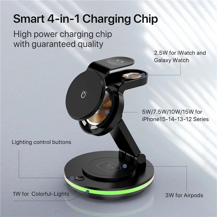 X548 3-in-1 Rotating Desktop Charging Station Magnetic Wireless Charger for iPhone Apple Watch AirPods - White