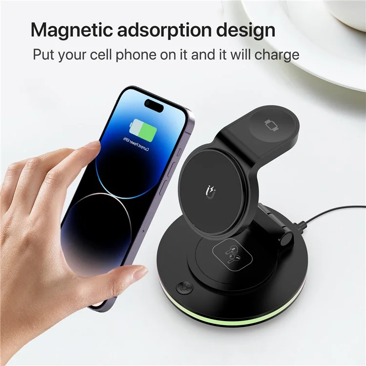X548 3-in-1 Rotating Desktop Charging Station Magnetic Wireless Charger for iPhone Apple Watch AirPods - White
