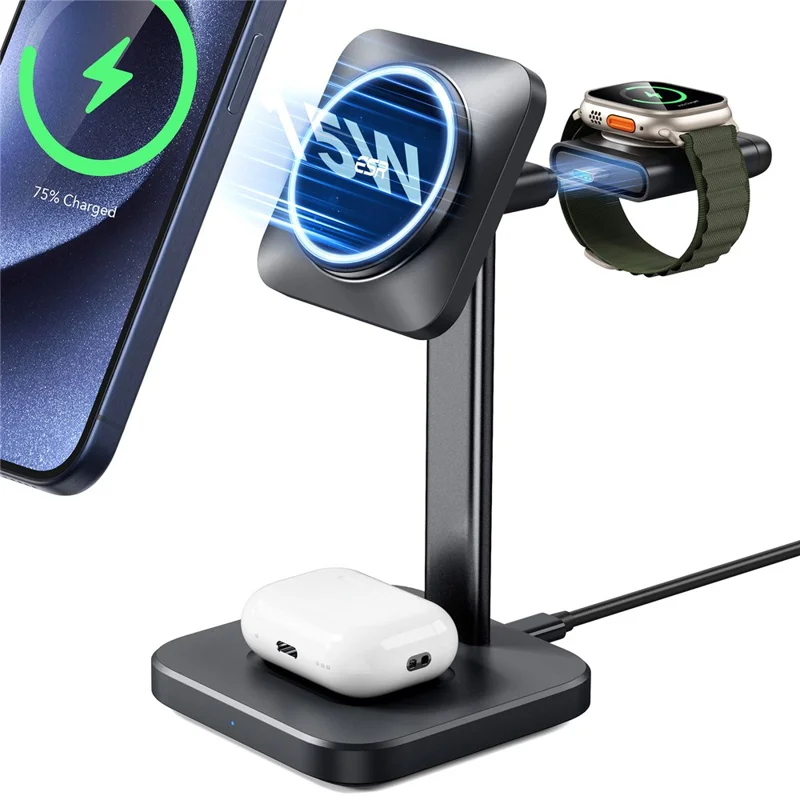ESR 2C566 Qi2 15W 3-in-1 Wireless Charger Compatible with MagSafe Charging Stand - Black / US Plug