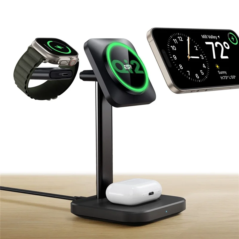 ESR 2C566 Qi2 15W 3-in-1 Wireless Charger Compatible with MagSafe Charging Stand - Black / US Plug