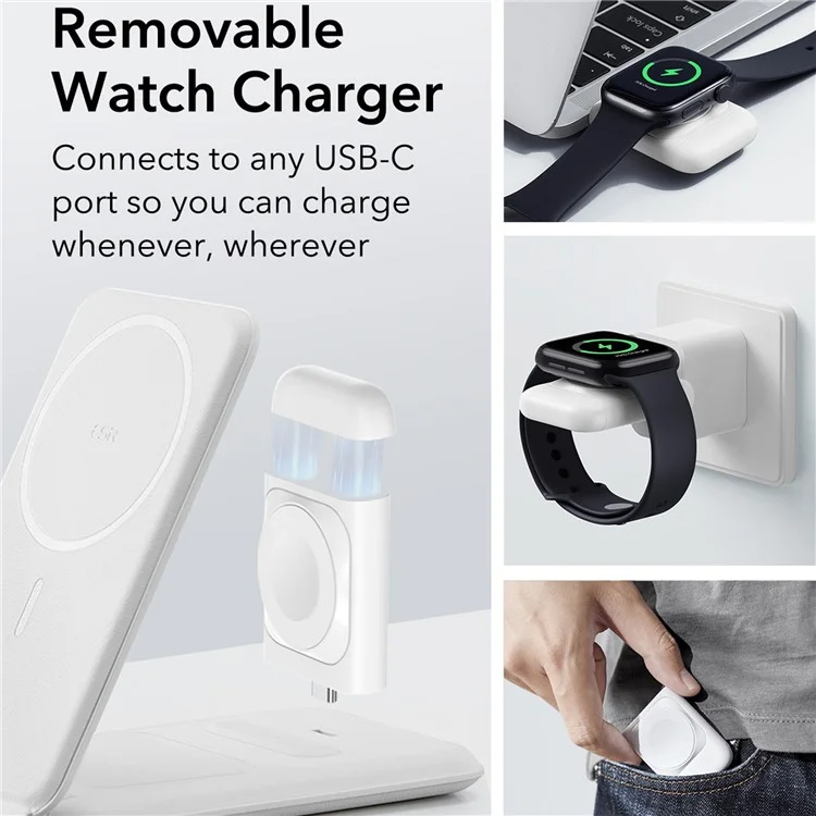 ESR Qi2 3-in-1 Magnetic Wireless Charger 25W Portable Travel Charging Station for iPhone, Airpods, iWatch - White / EU Plug