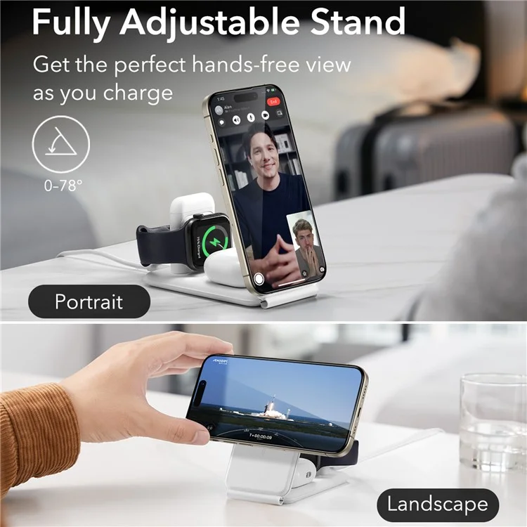 ESR Qi2 3-in-1 Magnetic Wireless Charger 25W Portable Travel Charging Station for iPhone, Airpods, iWatch - White / EU Plug
