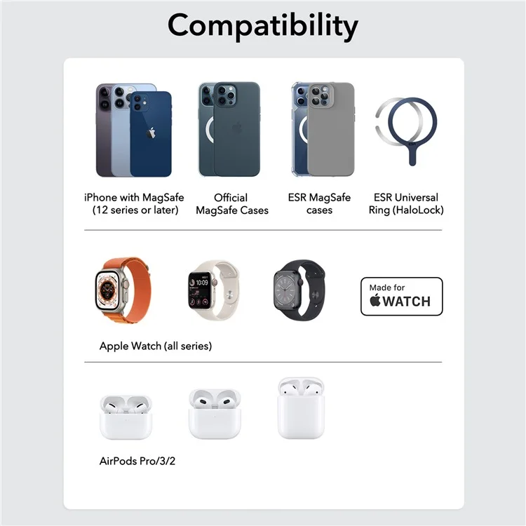 ESR Qi2 3-in-1 Magnetic Wireless Charger 25W Portable Travel Charging Station for iPhone, Airpods, iWatch - White / EU Plug