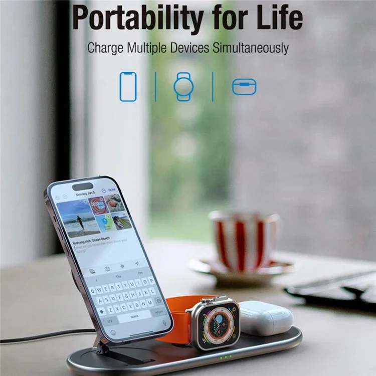 CX05 QI2 Phone Watch Aurphone 3-in-1 Carga de Carga Plegable Cargador Inalámbrico Magnético Plegable