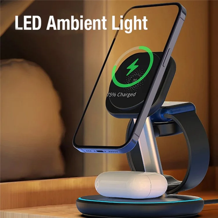 Z27 QI2 3-in-1 15W Charging Stand Phone Watch Earphone Magnetic Wireless Charger - Black