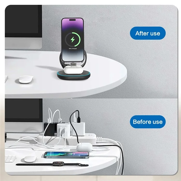 Z27 QI2 3-in-1 15W Charging Stand Phone Watch Earphone Magnetic Wireless Charger - Black