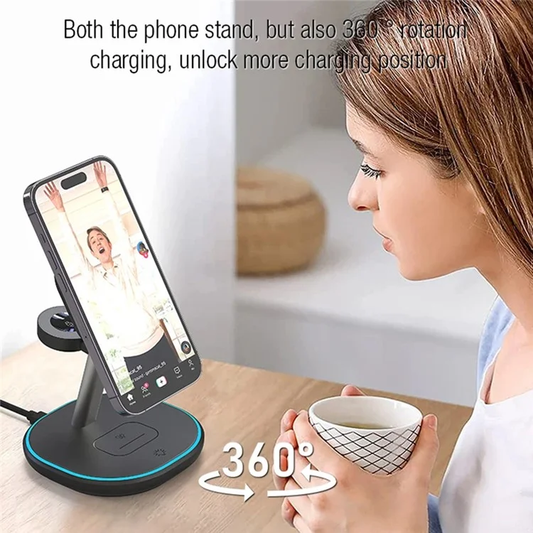 Z27 QI2 3-in-1 15W Charging Stand Phone Watch Earphone Magnetic Wireless Charger - Black