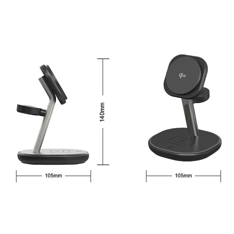 Z27 QI2 3-in-1 15W Charging Stand Phone Watch Earphone Magnetic Wireless Charger - Black