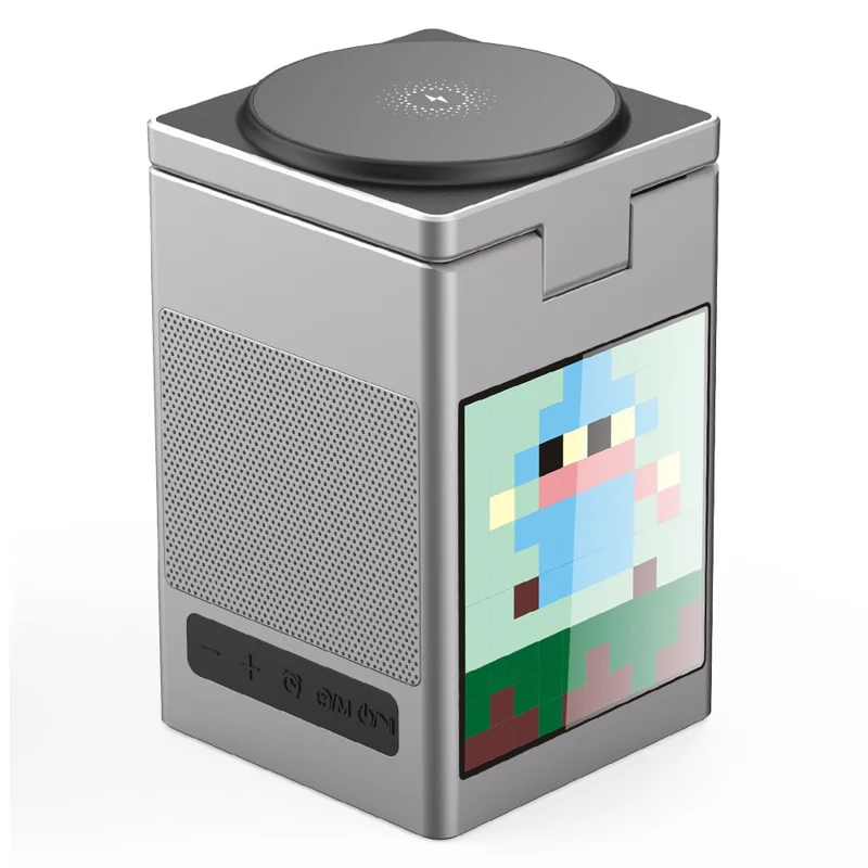 S5 15W Phone Earphone Watch Magnetic Wireless Charger Digital Clock Bluetooth-compatible Speaker - Grey