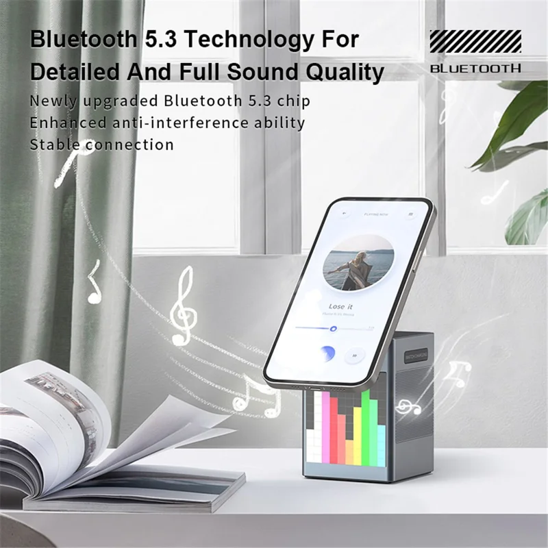 S5 15W Phone Earphone Watch Magnetic Wireless Charger Digital Clock Bluetooth-compatible Speaker - Grey