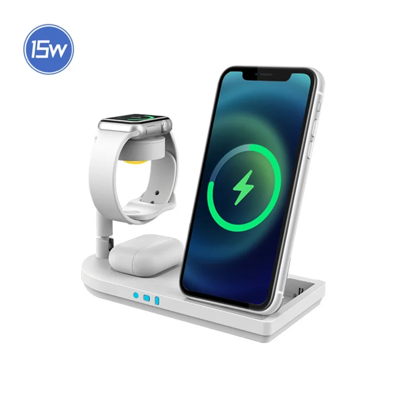 F5 15W 4-in-1 Wireless Charging Station Phone Watch Earphones Foldable Wireless Charger - White / For Samsung Devices