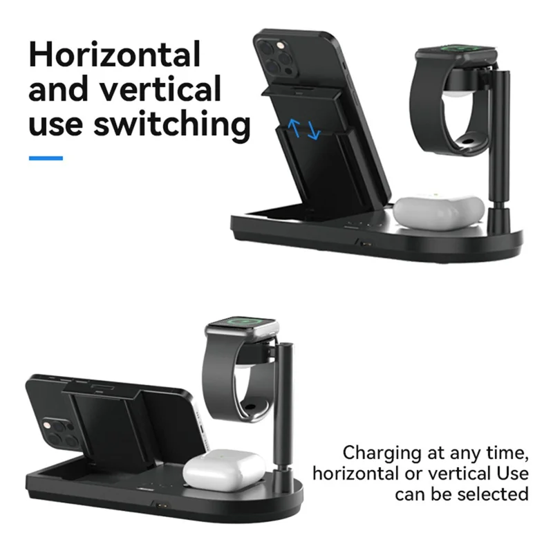 F5 15W 4-in-1 Wireless Charging Station Phone Watch Earphones Foldable Wireless Charger - White / For Samsung Devices