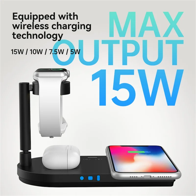 F5 15W 4-in-1 Wireless Charging Station Phone Watch Earphones Foldable Wireless Charger - White / For Samsung Devices