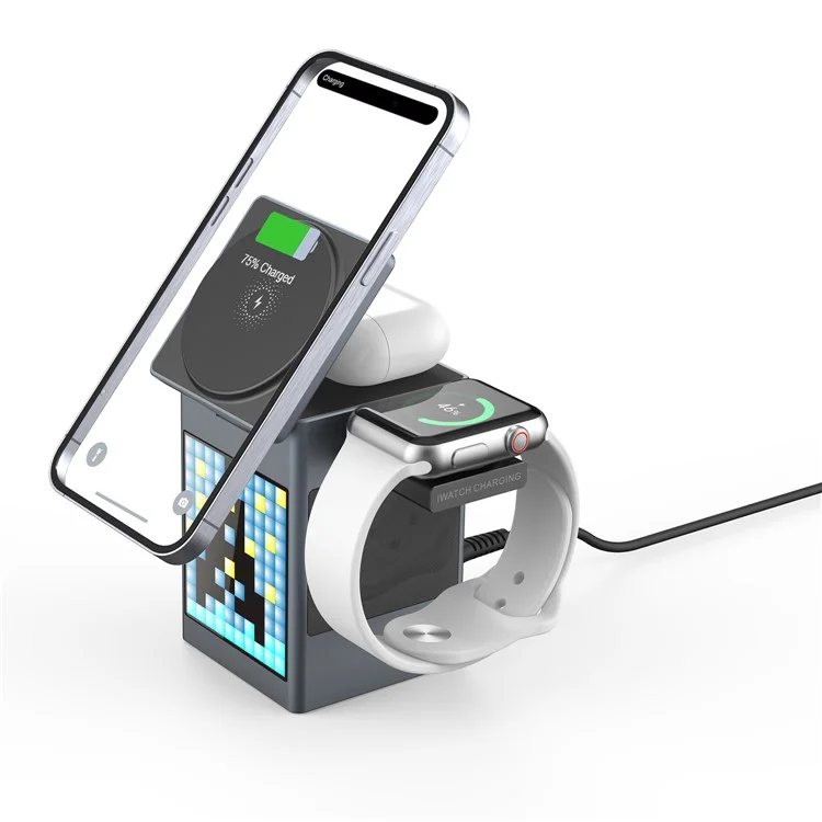 S5 15W 6-in-1 Magnetic Wireless Charger with Bluetooth-compatible Speaker, Folding Fast Charging Dock - Black