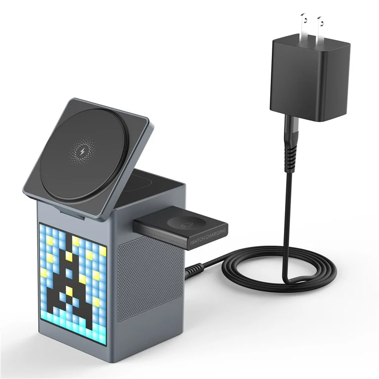 S5 15W 6-in-1 Magnetic Wireless Charger with Bluetooth-compatible Speaker, Folding Fast Charging Dock - Black