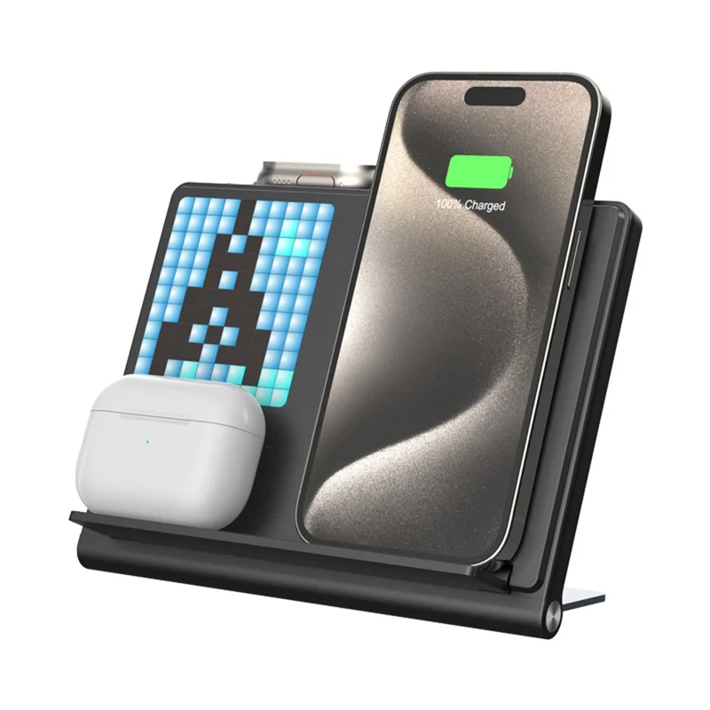 F20 15W 5-in-1 Multifunctional Wireless Charger Folding Charging Stand for Cell Phone, Watch, Earbuds