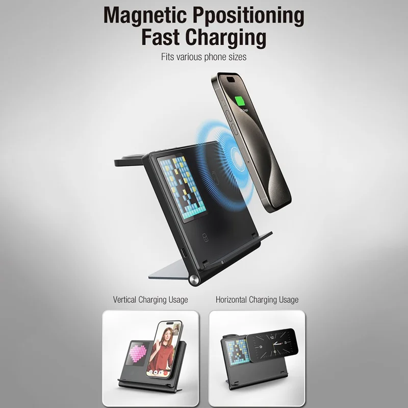 F20 15W 5-in-1 Multifunctional Wireless Charger Folding Charging Stand for Cell Phone, Watch, Earbuds