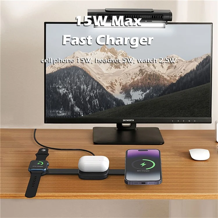 AD10 3-in-1 for Apple Watch / AirPods / Phone Foldable Charging Dock 15W Magnetic Wireless Charger - Black