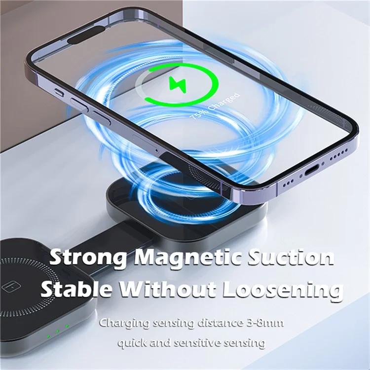 AD10 3-in-1 for Apple Watch / AirPods / Phone Foldable Charging Dock 15W Magnetic Wireless Charger - Black