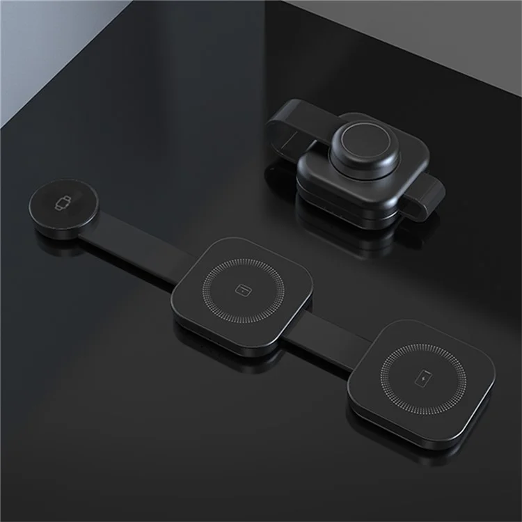 AD10 3-in-1 for Apple Watch / AirPods / Phone Foldable Charging Dock 15W Magnetic Wireless Charger - Black
