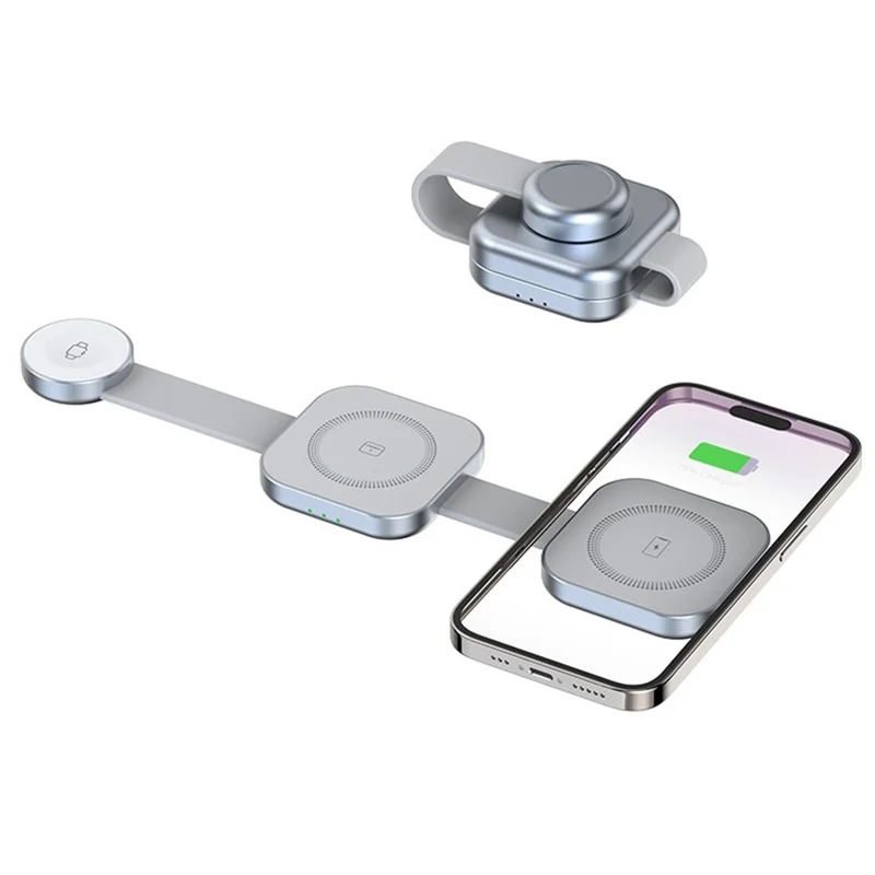 AD10 3-in-1 for Apple Watch / AirPods / Phone Foldable Charging Dock 15W Magnetic Wireless Charger - Grey